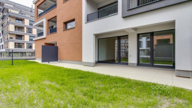 Pronájem bytu 2+kk s terasou a předzahrádkou v rezidenci Tesla Hloubětín. 